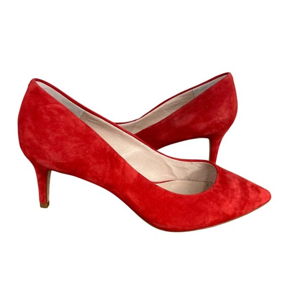 Louise Et Cie Red Suede Pointed Toe Kitten Heels Size 8.5M - Picture 2 of 16